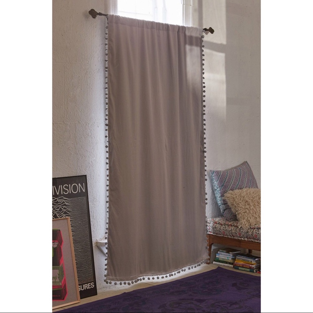 Urban Outfitters Gray Blackout Pompom Curtains